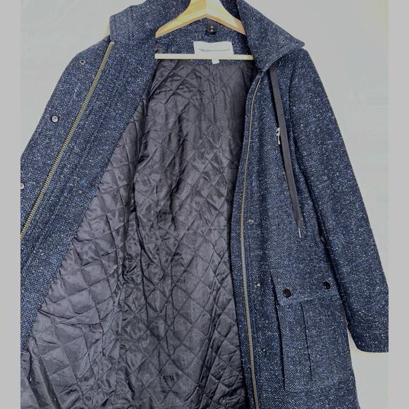 Veronica Beard Tawny Wool Blend Hooded Parka/Coat Navy Blue Tweed Size Small - Picture 6 of 10